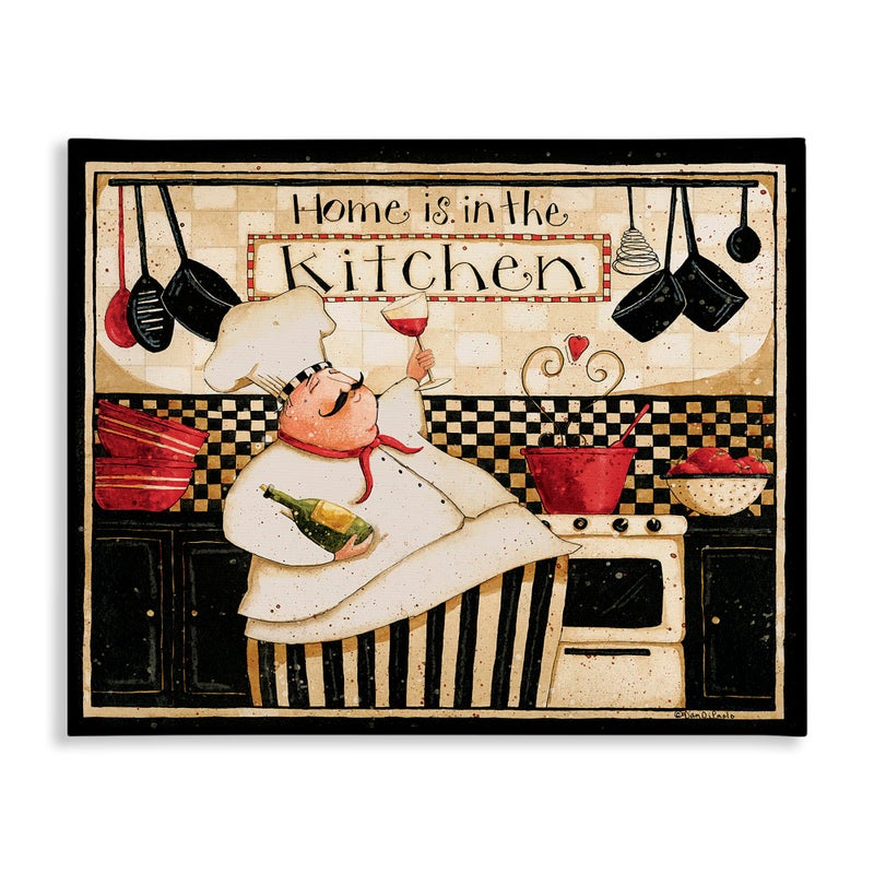 Stupell Industries Home is in The Kitchen with Happy Chef Illustration Wall Art, 24x30, Beige - Image 1